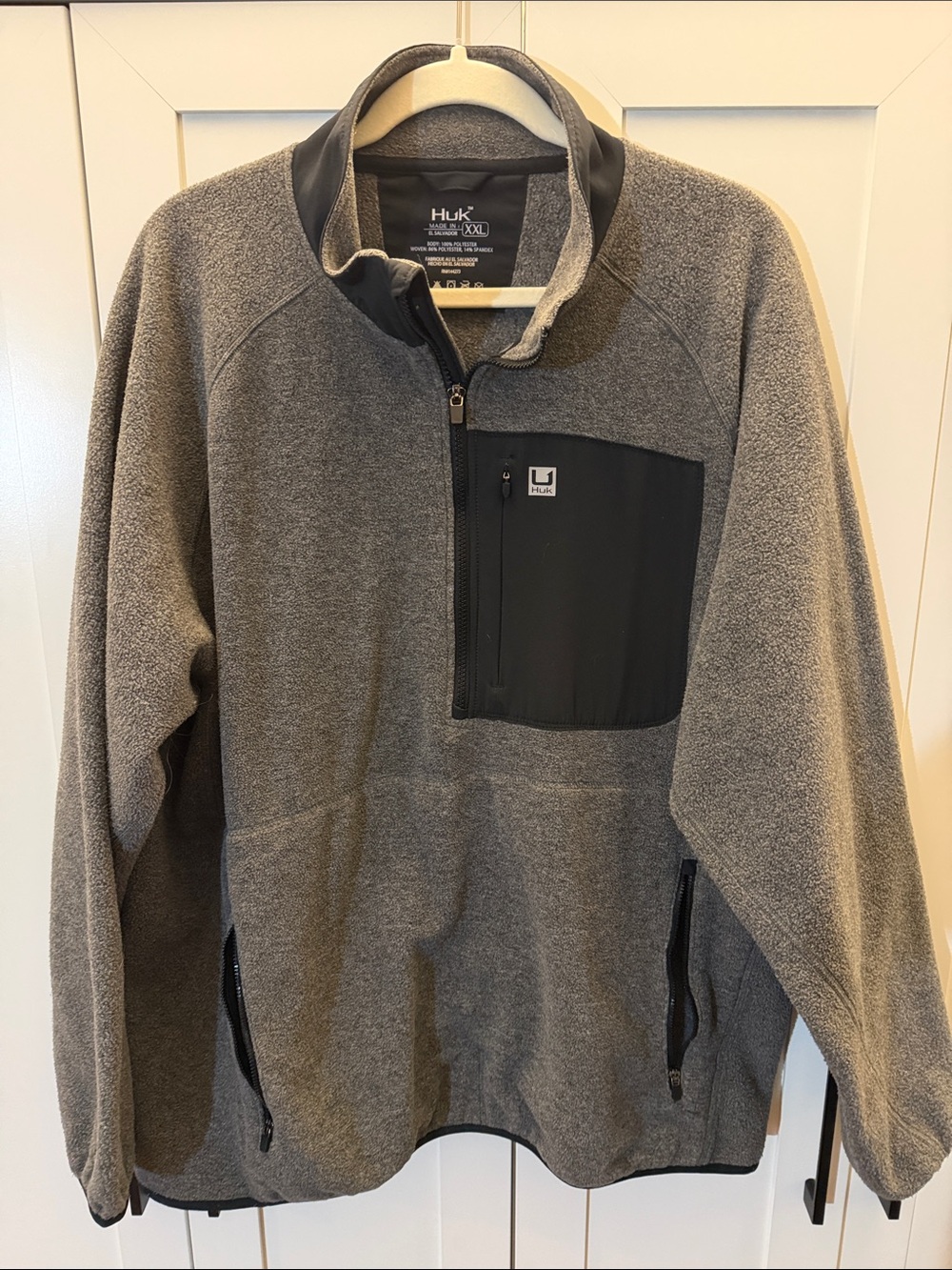 Huk Men's Gray Half-Zip Fleece with Black Chest Pocket